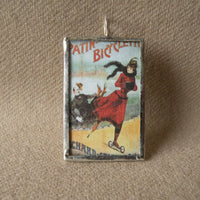 Woman rollerskating, vintage illustration, handmade soldered glass pendant with choice of necklace, bookmark or keychain