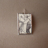 Chef and baker, vintage children's book illustration upcycled to soldered glass pendant