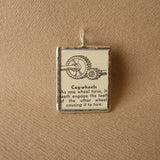 Cog Wheel, vintage dictionary illustration up-cycled to soldered glass pendant