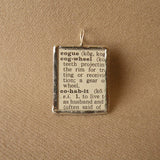 Cog Wheel, vintage dictionary illustration up-cycled to soldered glass pendant