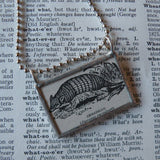 Armadillo, vintage 1940s dictionary illustration, up-cycled to hand-soldered glass pendant