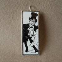 Magician with playing cards, vintage illustration, upcycled to soldered glass pendant