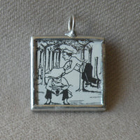 Little Chef, cooks, vintage children's book illustration upcycled to soldered glass pendant