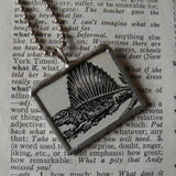 1Pelycosaur Dinosaur, vintage dictionary illustration, up-cycled to soldered glass pendant