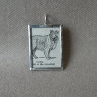 Collie dog, vintage 1940s dictionary illustration, up-cycled to hand-soldered glass pendant
