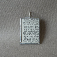 Collie dog, vintage 1940s dictionary illustration, up-cycled to hand-soldered glass pendant