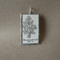 Wormwood plant, vintage botanical illustration, up-cycled to hand-soldered glass pendant