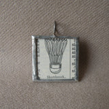 Badminton Shuttlecock, 1940s dictionary illustration upcycled to soldered glass pendant
