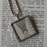 Badminton Shuttlecock, 1940s dictionary illustration upcycled to soldered glass pendant