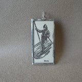 Vintage Skier, Skiing, Ski, 1940s dictionary illustration, upcycled to soldered glass pendant