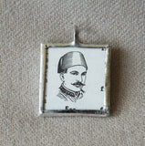 Man with Fez vintage dictionary illustration, upcycled to soldered glass pendant