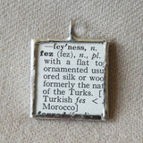 Man with Fez vintage dictionary illustration, upcycled to soldered glass pendant