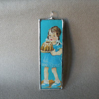 Boy & Girl, vintage early 20th century die cut ephemera, up-cycled to soldered glass pendant