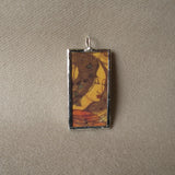 Klimt, art nouveau woman and flower paintings, upcycled to hand-soldered glass pendant