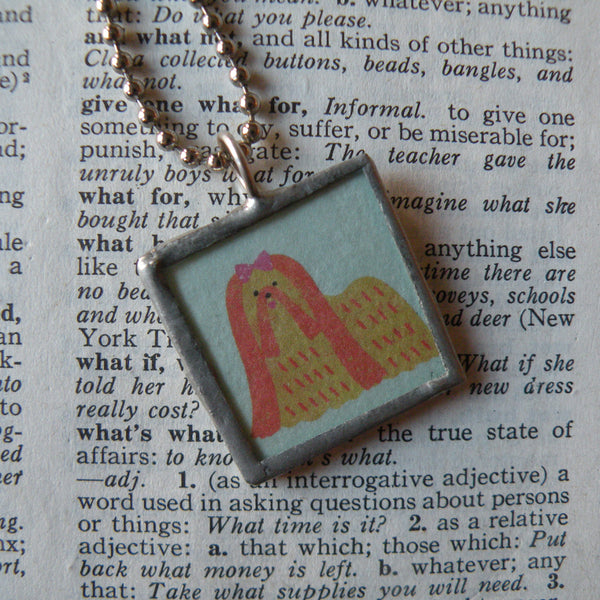 1Shih Tzu and Labrador Retriever, Japanese kawaii illustrations up-cycled to hand-soldered glass pendant