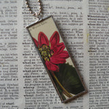 Water lily and peony, vintage botanical illustration, hand-soldered glass pendant