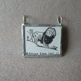 Lion, vintage 1940s dictionary illustration, up-cycled to hand-soldered glass pendant