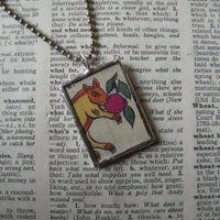 Squirrel, Lion, folk art weaving, upcycled to soldered glass pendant