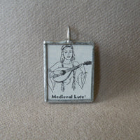 Medieval Lute, vintage 1930s dictionary illustration, upcycled to soldered glass pendant