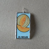 La Sandia, Watermelon, El Melon, Cantelope, Mexican loteria cards up-cycled to soldered glass pendant 1