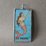 La Sirena, Mermaid, El Mundo, Mexican Loteria cards up-cycled to soldered glass pendant 6