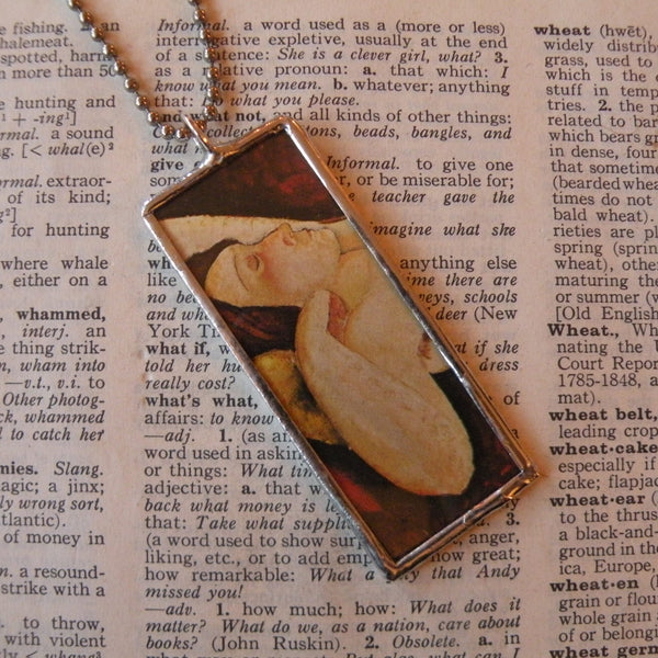 Amedeo Modigliani, Female Nude, upcycled to hand soldered glass pendant