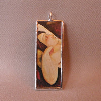 Amedeo Modigliani, Female Nude, upcycled to hand soldered glass pendant