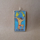 La Sirena, Mermaid, El Mundo, Mexican Loteria cards up-cycled to soldered glass pendant