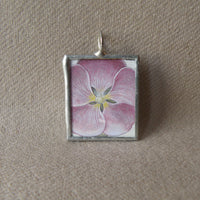 Pink and purple pansies, vintage botanical illustrations, hand-soldered glass pendant