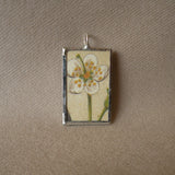 Peach blossom and peach pit, vintage botanical illustrations, hand-soldered glass pendant