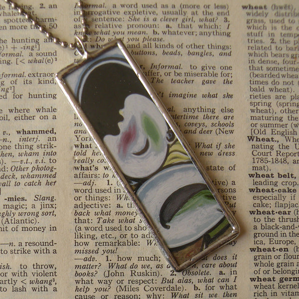 Pablo Picasso, Cubist nude, upcycled to soldered glass pendant
