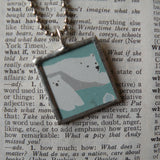 Polar Bear, charming Japanese illustrations, up-cycled to hand-soldered glass pendant