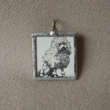 Poodle, vintage illustration, up-cycled to hand-soldered glass pendant