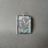 Peony, flowers, blossoms, vintage natural history illustrations up-cycled to soldered glass pendant
