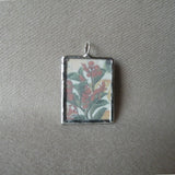 Peony, flowers, blossoms, vintage natural history illustrations up-cycled to soldered glass pendant