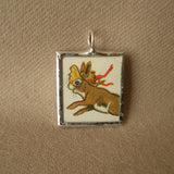 Little rabbits, vintage children's book illustration up-cycled to soldered glass pendant