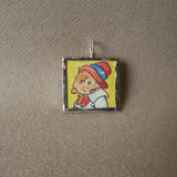 Raggedy Ann, mouse, original vintage 1950s book illustrations, upcycled to soldered glass pendant