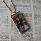 Renoir, Two Sisters, French impressionist paintings, upcycled to soldered glass pendant