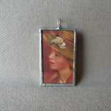 Renoir, Dancers, woman in straw hat, French impressionist paintings, hand soldered glass pendant