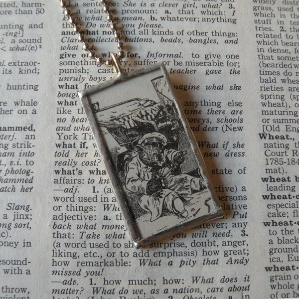 Roosevelt Bears, vintage children's book illustrations, up-cycled to soldered glass pendant