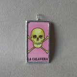 La Calavera, La Muerte, Mexican Loteria cards up-cycled to soldered glass pendant 4