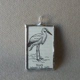 Stork bird, vintage 1930s dictionary illustration upcycled to soldered glass pendant
