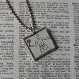 Tennis, vintage dictionary illustration, hand-soldered glass pendant