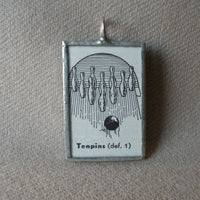 Tenpins bowling, vintage dictionary illustration, hand-soldered glass pendant