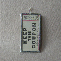 Vintage carnival / raffle / theater ticket upcycled to soldered glass pendant