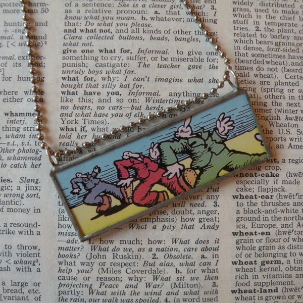 R. Crumb Truckin' illustrations from vintage postcard, upcycled to soldered glass pendant