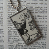 Lion playing trumpet, boy with pie, vintage children's book illustrations, soldered glass pendant